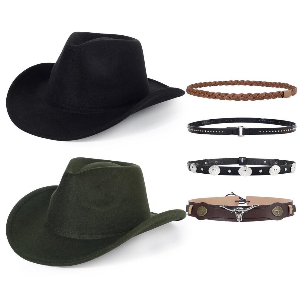 4896 2 Pack Western Cowboy Hats and Classic Felt Wide Brim Costume Cow Boy